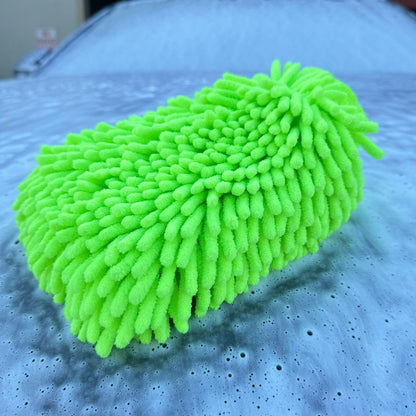 Car Wash Mitt Microfiber Green, Premium Chenille Microfiber